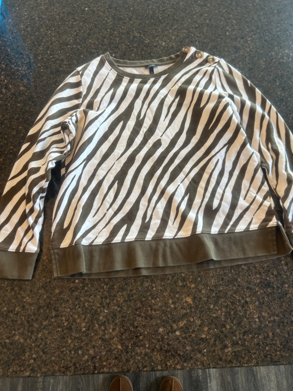 Talbots Olive and White Zebra-Print Pullover Sweatshirt